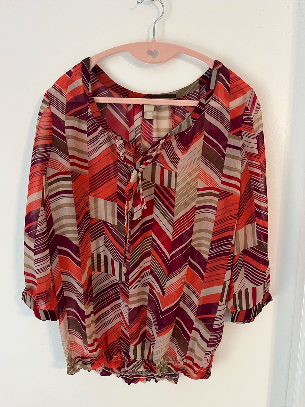 Banana Republic Multicolor Geometric Tie-Neck Blouse